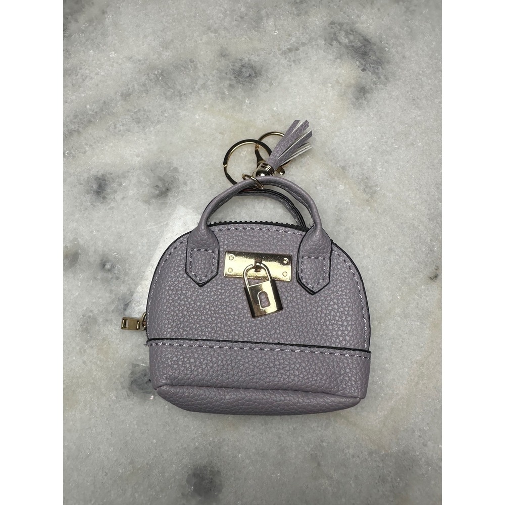Lavender Pebbled Faux Leather Mini Satchel Keychain Coin Purse with Gold Lock